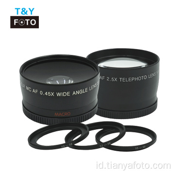 49-58mm Lensa Sudut Lebar 0,45x + Lensa Kamera telefoto 2,5x